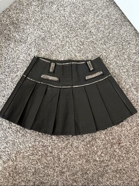 Black Pleated Faux Leather Mini Skirt